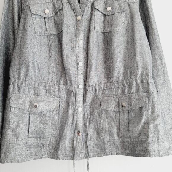 CHARTER CLUB / 100% Linen Utility Sleeve Jacket Metallic Silver Gray Sz L Petite - Picture 3 of 14
